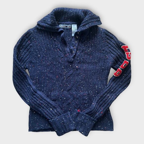 Vintage Y2K Mudd Ribbed Sweater Juniors sz M Navy Blue V-neck Pullover Preppy - Picture 1 of 8